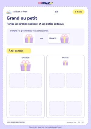 Grand ou petit – activité de tri et d’association à imprimer pour les enfants de 3–4 ans