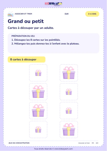 Grand ou petit – activité de tri et d’association à imprimer pour les enfants de 3–4 ans – page 2 : page 2 : 02 Cartes