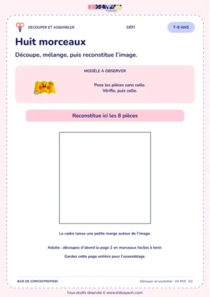 Huit morceaux – activité de découpage et assemblage à imprimer pour les enfants de 7–8 ans