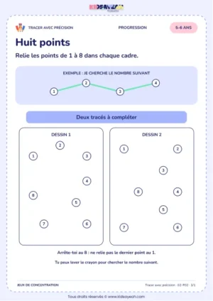 Huit points – activité de tracé précis à imprimer pour les enfants de 5–6 ans