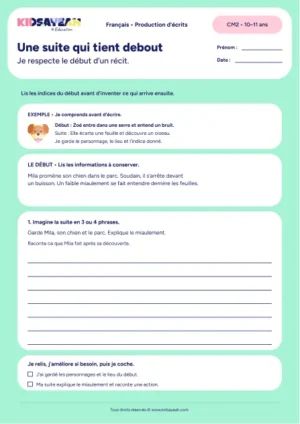 suite de récit CM2 exercice à imprimer - fiche élève