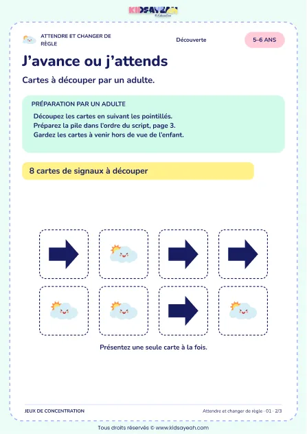 J’avance ou j’attends – jeu de règles et d’attention à imprimer pour les enfants de 5–6 ans – page 2 : page 2 : 2/3 — Cartes