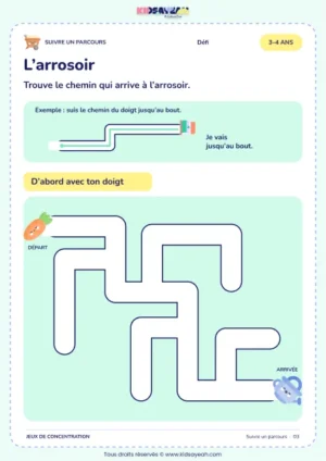 L’arrosoir – parcours visuel à imprimer pour les enfants de 3–4 ans