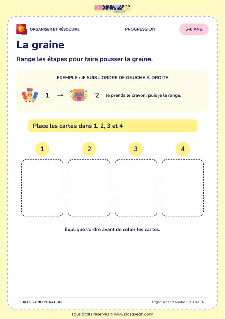 La graine – jeu de logique et d’organisation à imprimer pour les enfants de 5–6 ans