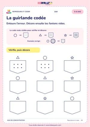 La guirlande codée – jeu de codes et modèles à imprimer pour les enfants de 5–6 ans
