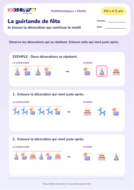 La guirlande de fête – continuer un motif organisé en MS