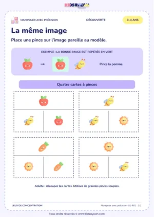 La même image – activité de motricité fine à imprimer pour les enfants de 3–4 ans