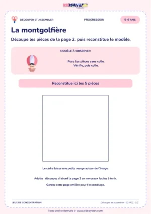 La montgolfière – activité de découpage et assemblage à imprimer pour les enfants de 5–6 ans