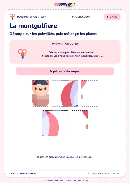 La montgolfière – activité de découpage et assemblage à imprimer pour les enfants de 5–6 ans – page 2 : page 2 : 2/2 — Pièces à découper