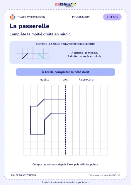La passerelle – activité de tracé précis à imprimer pour les enfants de 9–11 ans