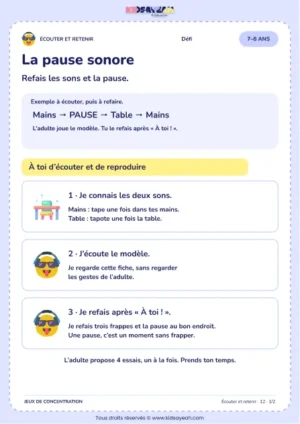 La pause sonore – jeu d’écoute et d’attention à imprimer pour les enfants de 7–8 ans