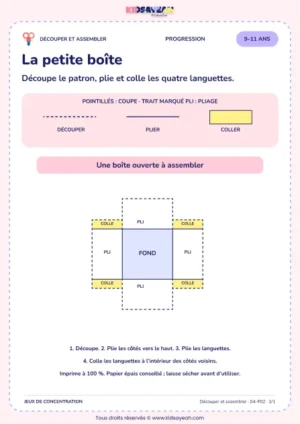 La petite boîte – activité de découpage et assemblage à imprimer pour les enfants de 9–11 ans