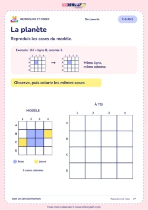 La planète – jeu de codes et modèles à imprimer pour les enfants de 7–8 ans