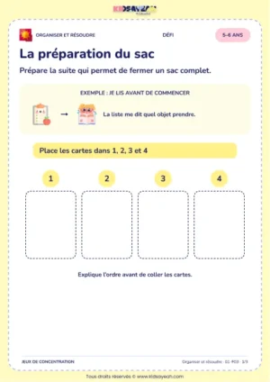 La préparation du sac – jeu de logique et d’organisation à imprimer pour les enfants de 5–6 ans