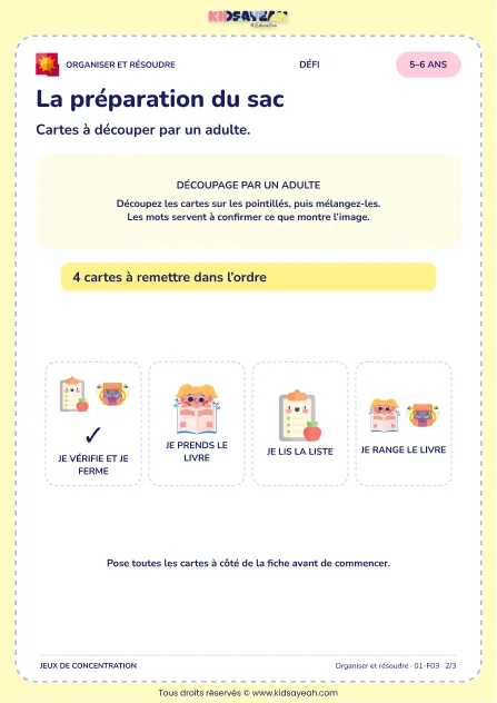 La préparation du sac – jeu de logique et d’organisation à imprimer pour les enfants de 5–6 ans – page 2 : page 2 : 2/3 — Cartes