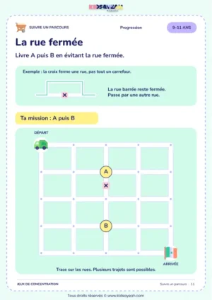 La rue fermée – parcours visuel à imprimer pour les enfants de 9–11 ans