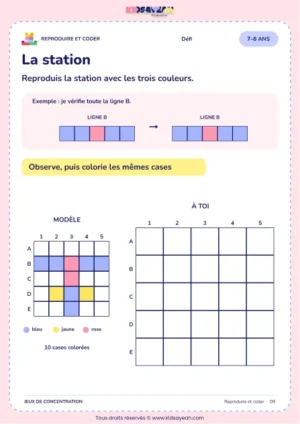 La station – jeu de codes et modèles à imprimer pour les enfants de 7–8 ans