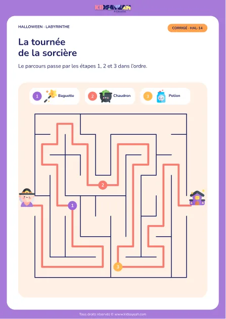 labyrinthe Halloween étapes CE1 CE2 - corrigé