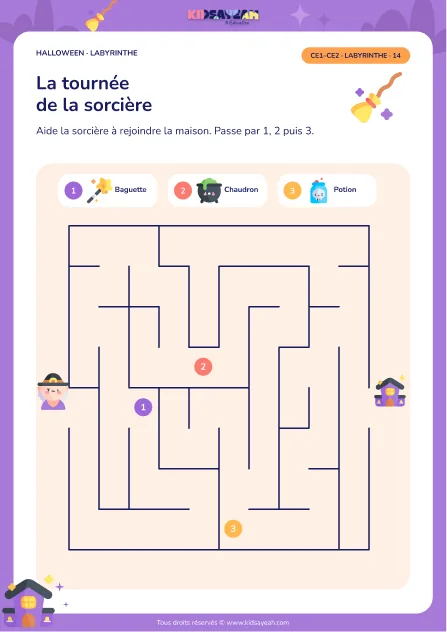 labyrinthe Halloween étapes CE1 CE2 - fiche enfant