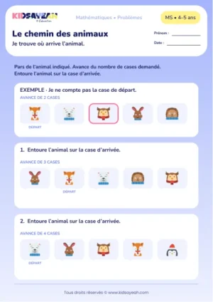 Le chemin des animaux – avancer d’un nombre de cases sur une piste en MS