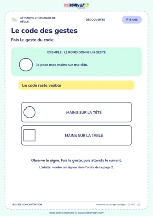 Le code des gestes – jeu de règles et d’attention à imprimer pour les enfants de 7–8 ans