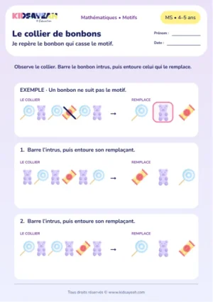 Le collier de bonbons – repérer et corriger un intrus dans un motif en MS