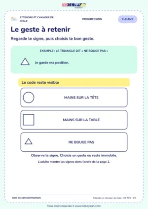 Le geste à retenir – jeu de règles et d’attention à imprimer pour les enfants de 7–8 ans
