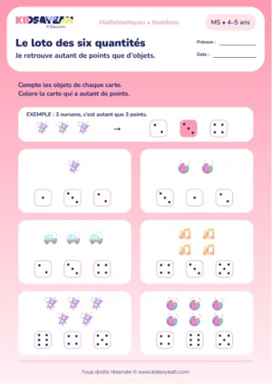 Le loto des six quantités – associer une collection à une carte à points jusqu’à 6 en MS