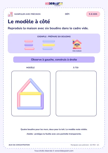 Le modèle à côté – activité de motricité fine à imprimer pour les enfants de 5–6 ans