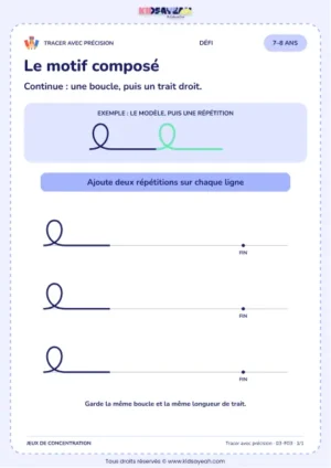 Le motif composé – activité de tracé précis à imprimer pour les enfants de 7–8 ans
