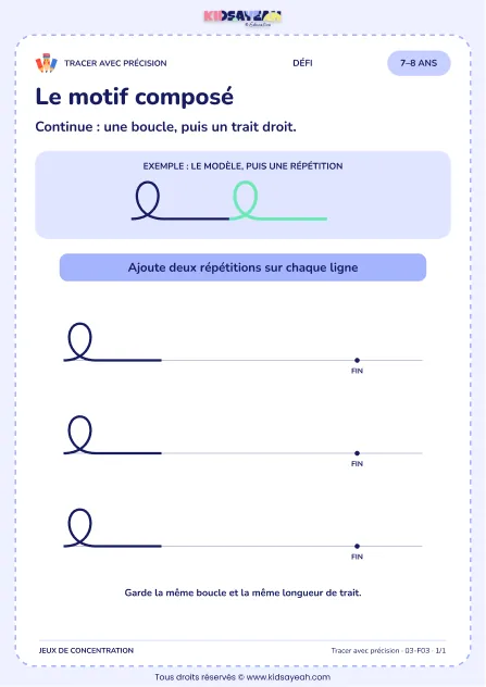 Le motif composé – activité de tracé précis à imprimer pour les enfants de 7–8 ans
