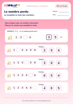 Le nombre perdu – compléter une suite de nombres jusqu’à 6 en MS