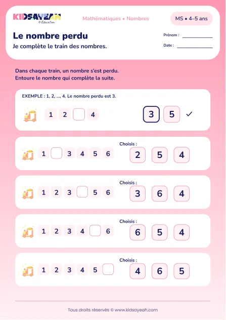 Le nombre perdu – compléter une suite de nombres jusqu’à 6 en MS
