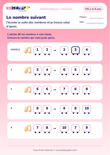 Le nombre suivant – trouver le nombre suivant jusqu’à 10 en MS