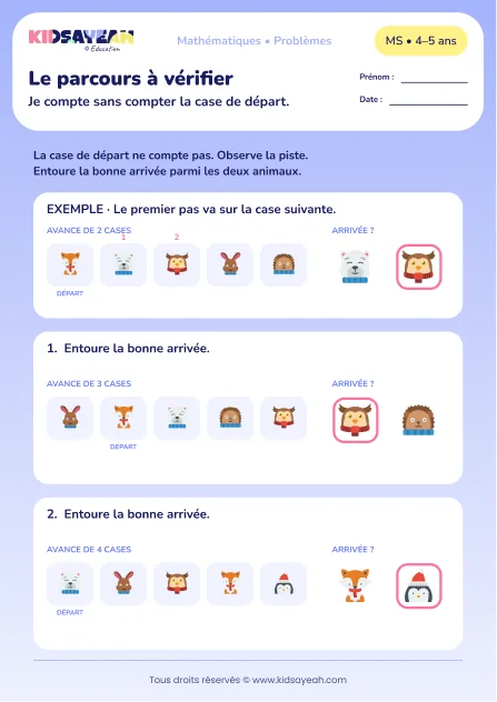 Le parcours à vérifier – compter des déplacements sans compter la case de départ en MS