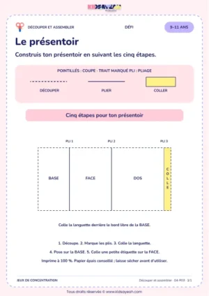 Le présentoir – activité de découpage et assemblage à imprimer pour les enfants de 9–11 ans