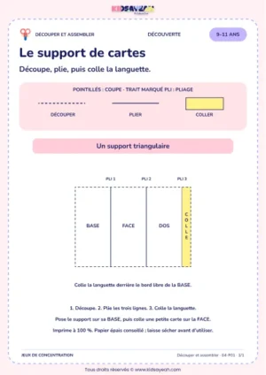 Le support de cartes – activité de découpage et assemblage à imprimer pour les enfants de 9–11 ans