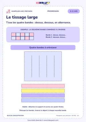 Le tissage large – activité de motricité fine à imprimer pour les enfants de 9–11 ans