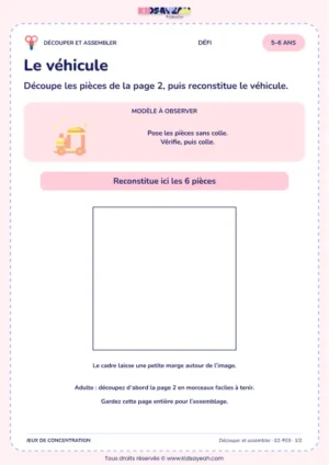 Le véhicule – activité de découpage et assemblage à imprimer pour les enfants de 5–6 ans