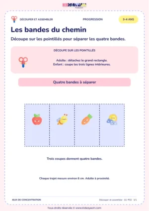 Les bandes du chemin – activité de découpage et assemblage à imprimer pour les enfants de 3–4 ans