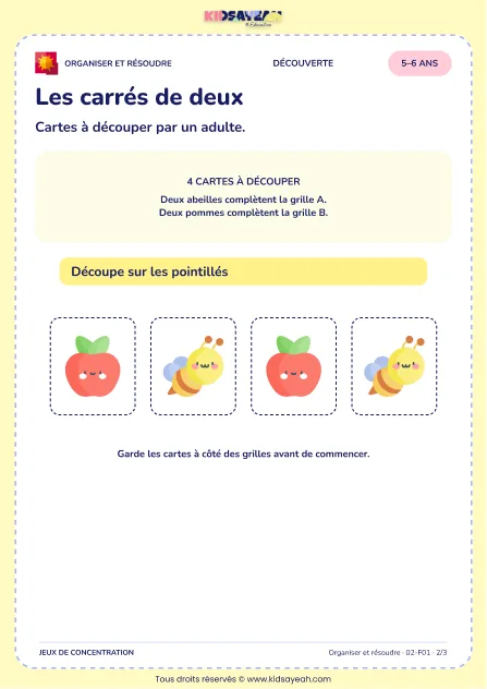 Les carrés de deux – jeu de logique et d’organisation à imprimer pour les enfants de 5–6 ans – page 2 : page 2 : 2/3 — Cartes