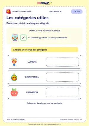 Les catégories utiles – jeu de logique et d’organisation à imprimer pour les enfants de 7–8 ans