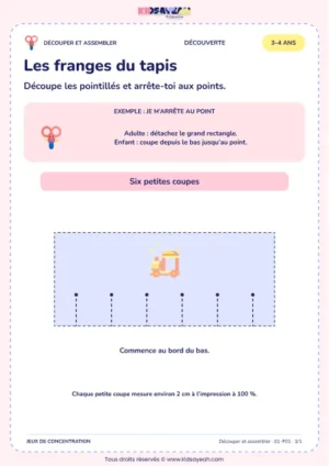 Les franges du tapis – activité de découpage et assemblage à imprimer pour les enfants de 3–4 ans