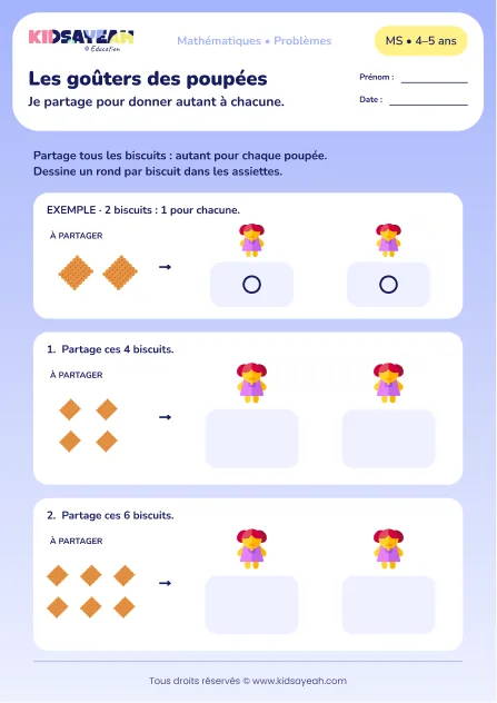 Les goûters des poupées – partager une collection équitablement en MS