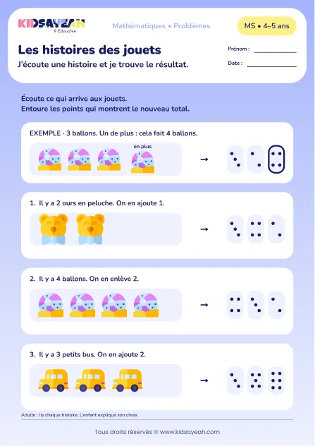 Les histoires des jouets – résoudre des problèmes d’ajout et de retrait en MS