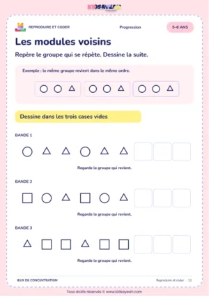 Les modules voisins – jeu de codes et modèles à imprimer pour les enfants de 5–6 ans
