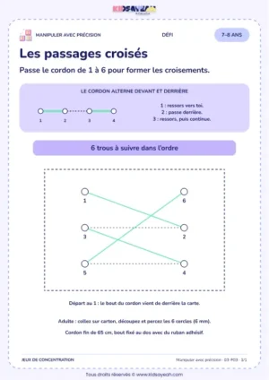Les passages croisés – activité de motricité fine à imprimer pour les enfants de 7–8 ans