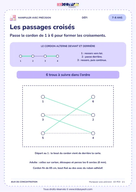 Les passages croisés – activité de motricité fine à imprimer pour les enfants de 7–8 ans