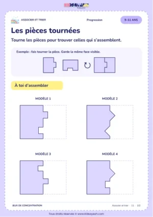 Les pièces tournées – activité de tri et d’association à imprimer pour les enfants de 9–11 ans