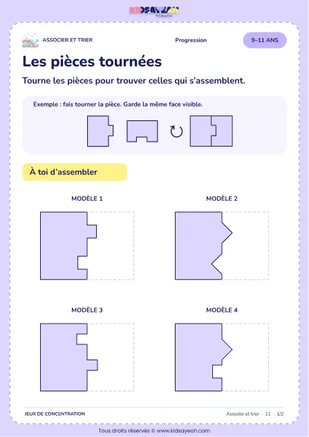 Les pièces tournées – activité de tri et d’association à imprimer pour les enfants de 9–11 ans